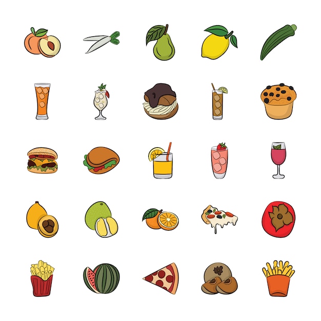 Hand Drawn Icons Of Food And Drinks