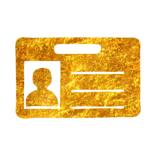 Hand drawn id card icon in gold foil texture vector illustration