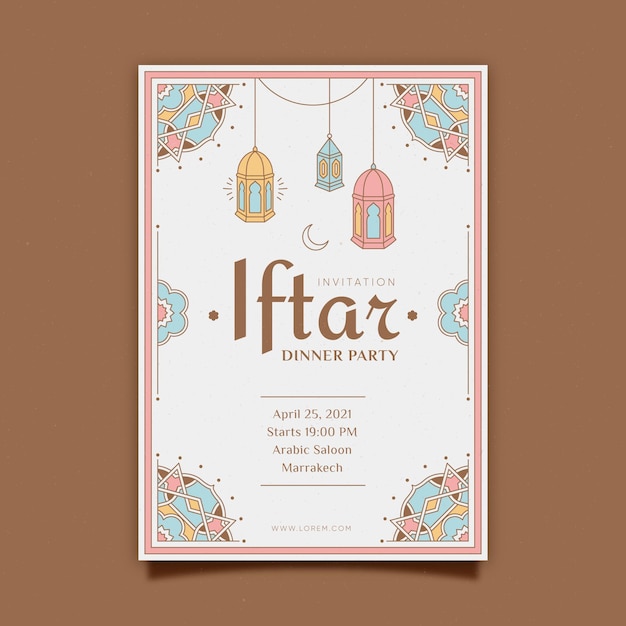 Modello di invito iftar disegnato a mano