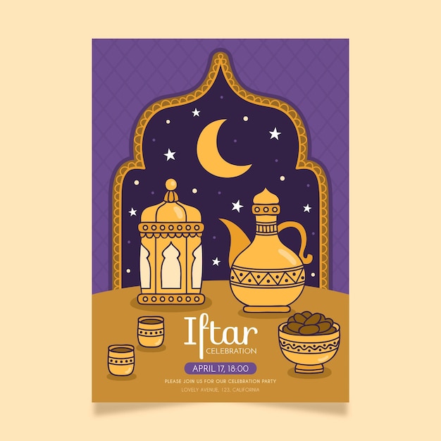 손으로 그린 iftar 수직 포스터 템플릿
