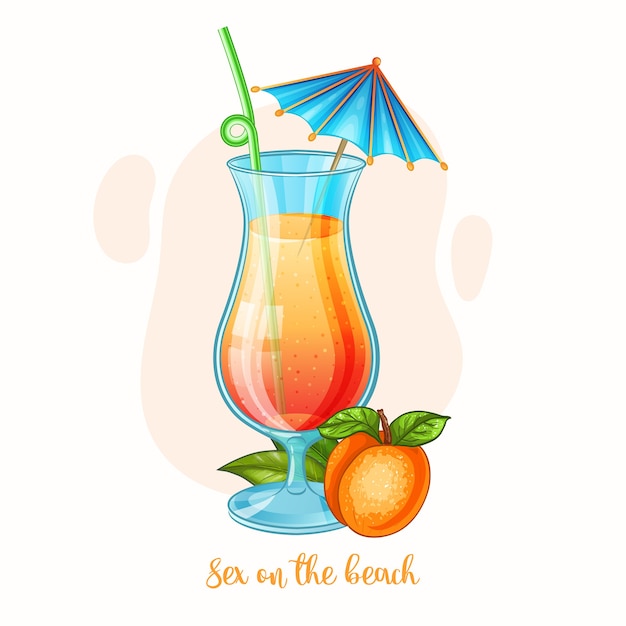 Vector hand drawn illustration of alcohol drink sex on the beach cocktail glass