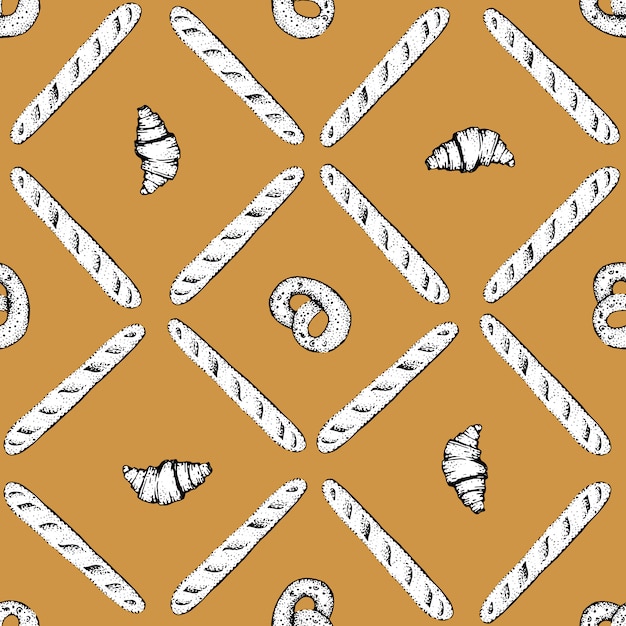 Hand drawn illustration. bakery vector seamless wallpaper