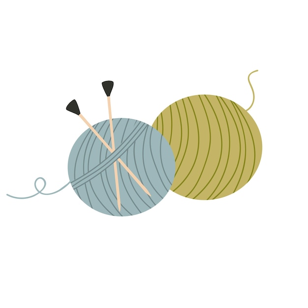 Vector hand drawn illustration of balls of yarn and needles