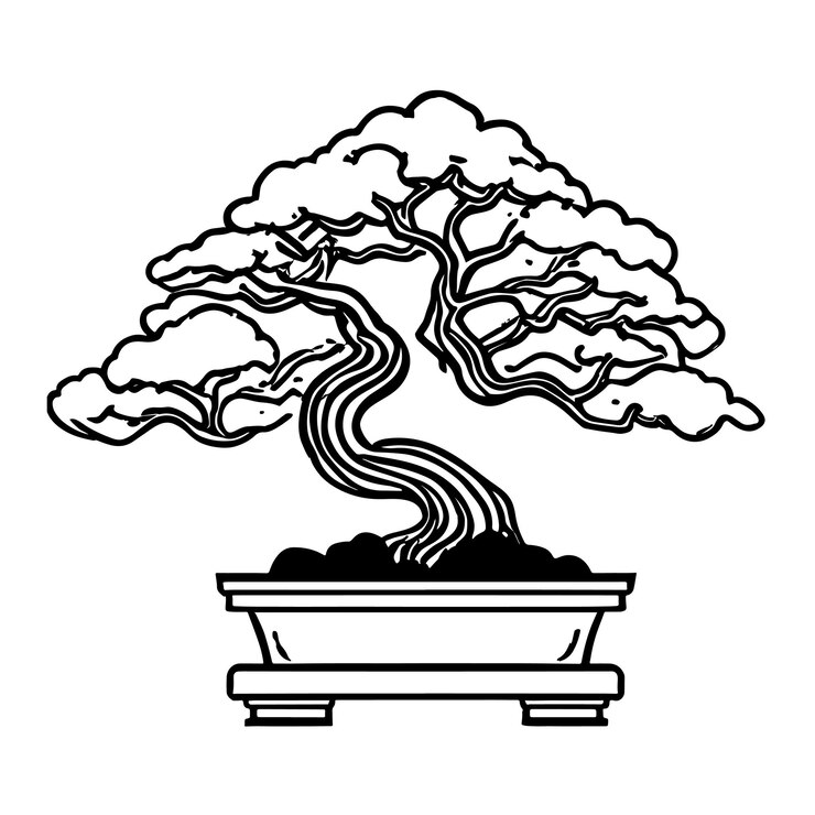 Vector hand drawn illustration of bonsai tree