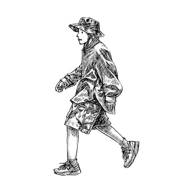 hand drawn illustration of a boy walking