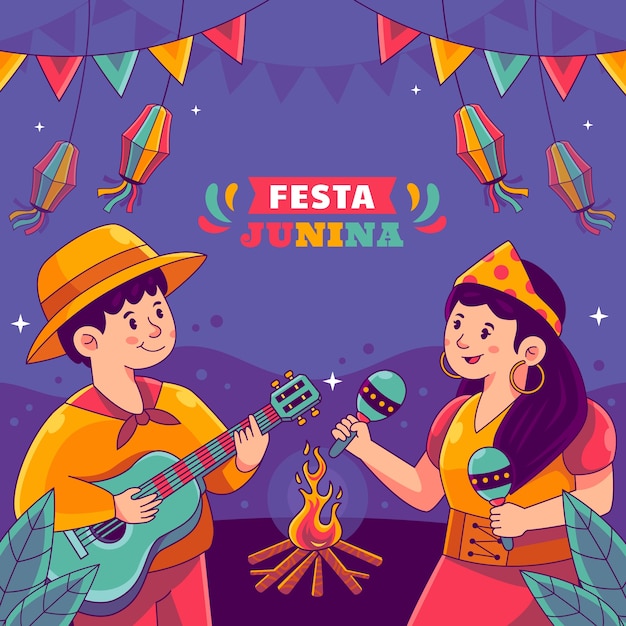 Vettore illustrazione disegnata a mano per le celebrazioni brasiliane di festas juninas