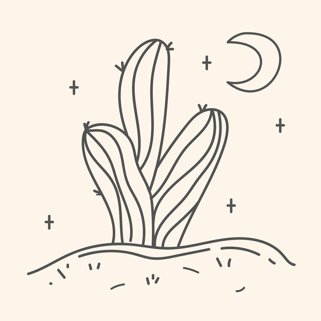 Vector hand drawn illustration of a cactus in the desert in boho style