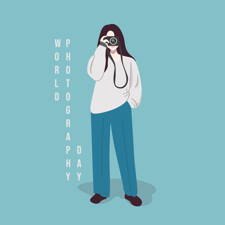 Vector 世界攝影日 (world photography day) 慶祝活動的手繪插圖