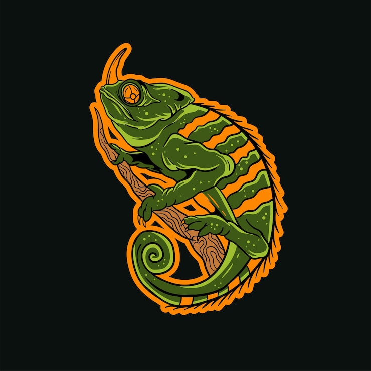 Vector hand drawn illustration of a chameleon
