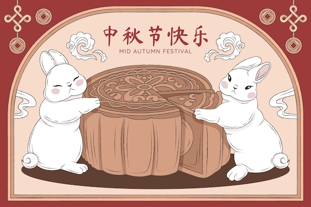 Hand drawn illustration for chinese mid-autumn festival celebration