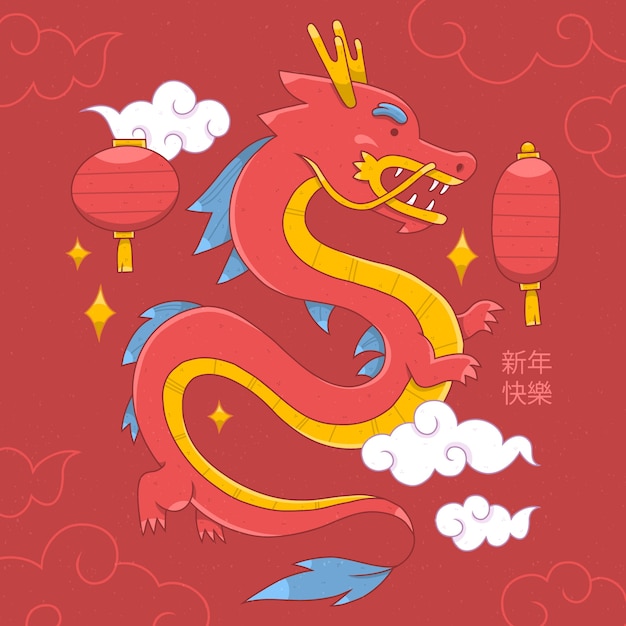 Vector hand drawn illustration for chinese new year festival