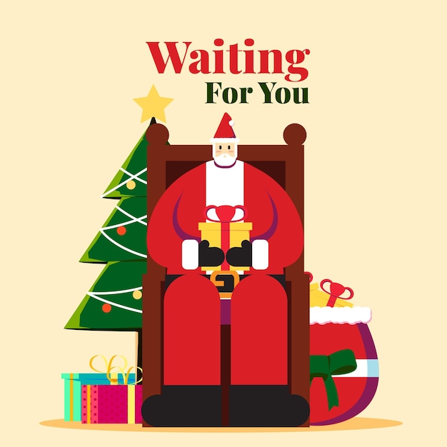 Рисованной Иллюстрации Рождественский Санта Сидит Дарить Подарки