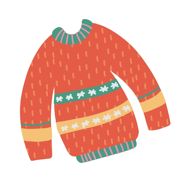 낙서 스타일의 크리스마스 스웨터 축제 요소의 손으로 그린 그림