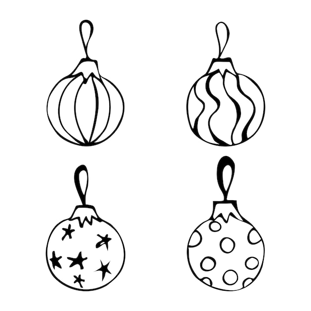 Hand drawn illustration of Christmas tree decorations in doodle style