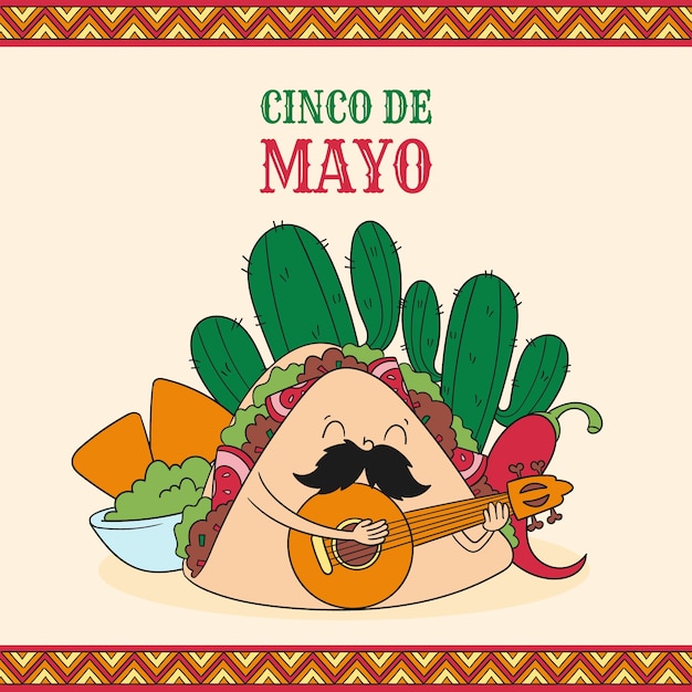 cinco de mayo 축하를 위해 손으로 그린 그림