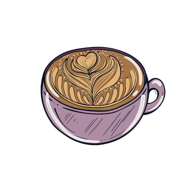 Illustrazione disegnata a mano del vettore della tazza di caffè isolato su priorità bassa bianca