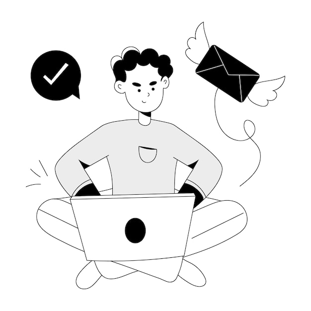 Hand drawn illustration depicting email communication