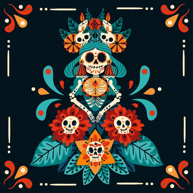 dia de muertos 축하를 위한 손으로 그린 그림