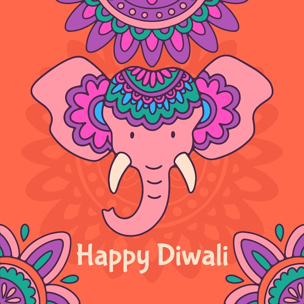 Vector hand drawn illustration for diwali festival celebration