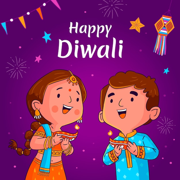 Vector hand drawn illustration for diwali festival celebration