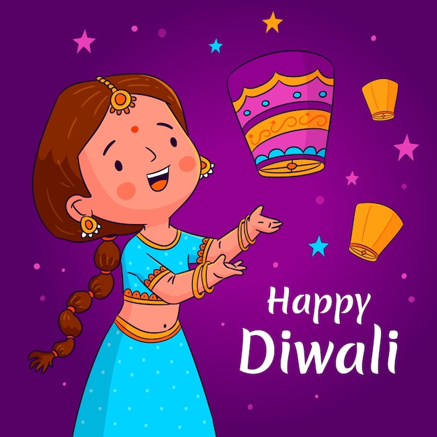 Vector hand drawn illustration for diwali festival celebration