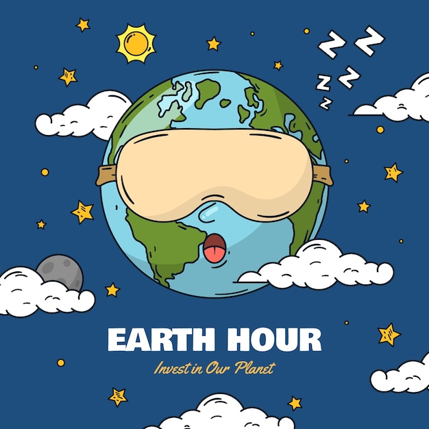 Hand drawn illustration for earth hour