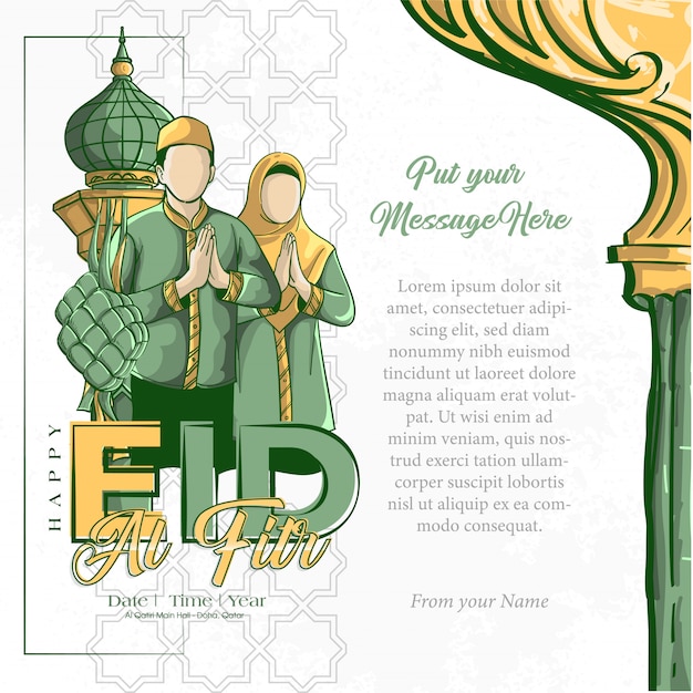 Hand drawn illustration of eid al fitr greeting concept