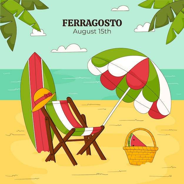 Vettore illustrazione disegnata a mano per la celebrazione di ferragosto