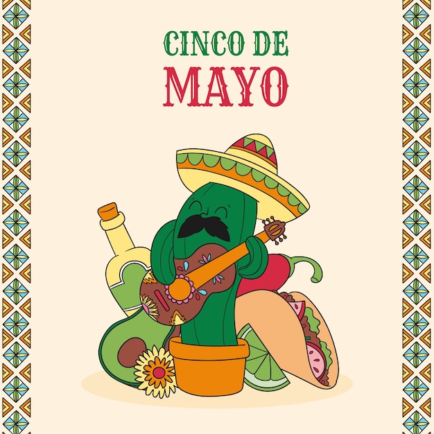 Вектор Нарисованная рукой иллюстрация для празднования синко де майо