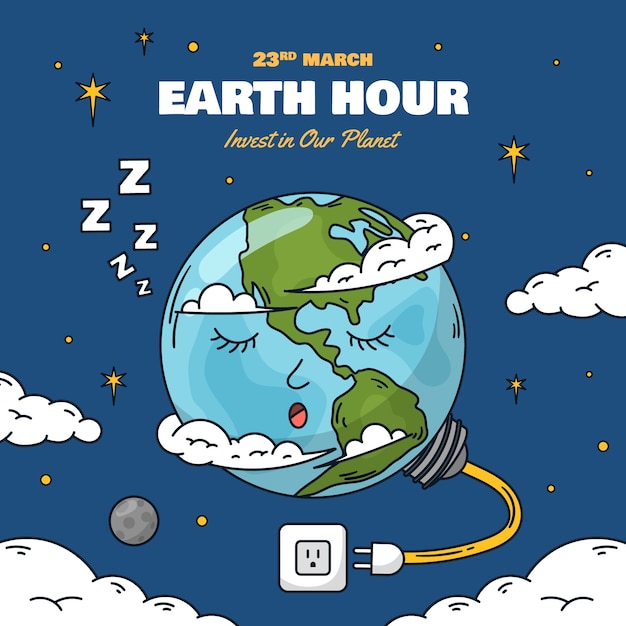 Иллюстрация, нарисованная вручную для часа Земли.