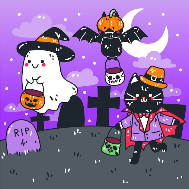 ベクトル ハロウィーンのお祝いの手描きイラスト