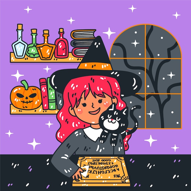 ハロウィーンのお祝いの手描きイラスト