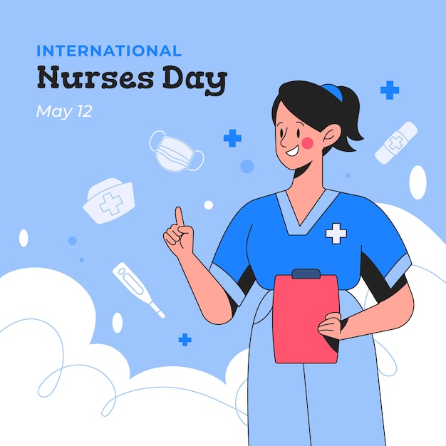 벡터 국제 간호사의 날 축하를 위해 손으로 그린 그림