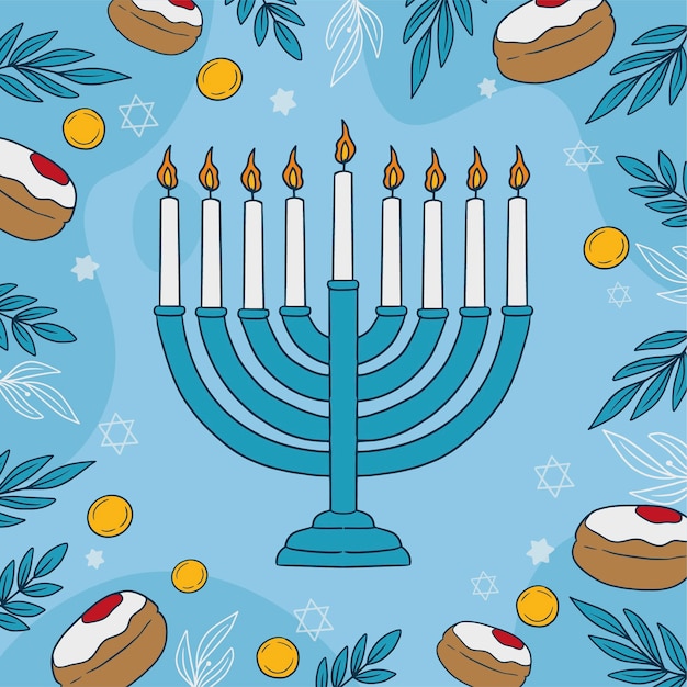 벡터 유대인 들 의 하누카 휴일 을 위해 손 으로 그린 그림