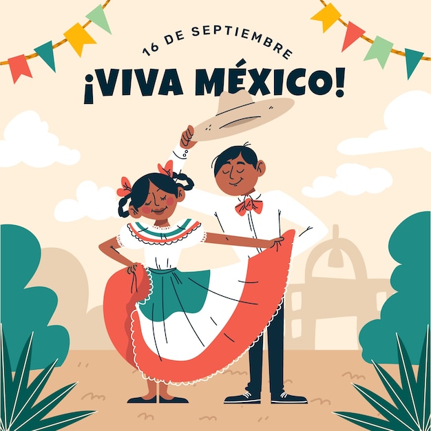 멕시코 독립 축하를 위한 손으로 그린 그림