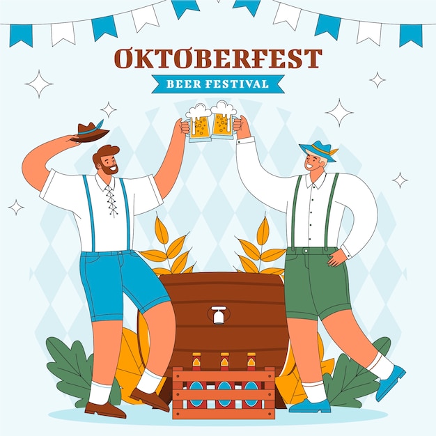 Иллюстрация, нарисованная вручную для празднования пивного фестиваля oktoberfest