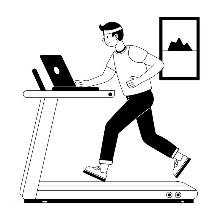 Vector hand drawn illustration of a freelancer working on laptop