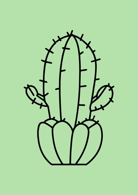 Hand drawn illustration of a geometrical and minimalist cactus