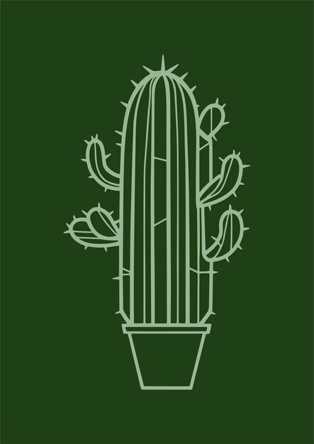 Hand drawn illustration of a geometrical and minimalist cactus