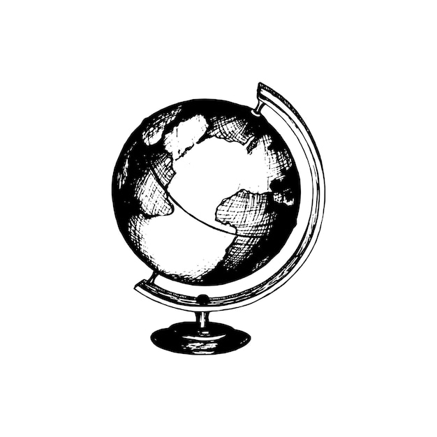 Vector hand drawn illustration of globe in vector. used for travel poster, card, touristic emblem design etc.