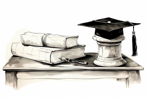 Hand drawn illustration of a graduated cap