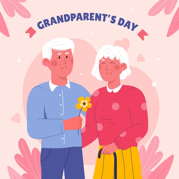 祖父母の日のお祝いの手描きイラスト
