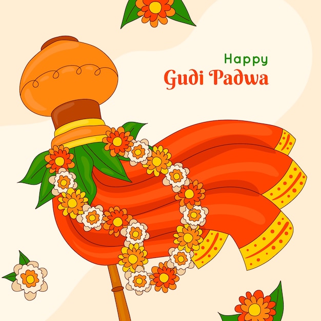 Hand drawn illustration for gudi padwa festival