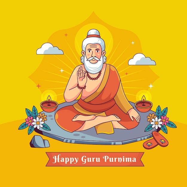 Hand drawn illustration for guru purnima worship