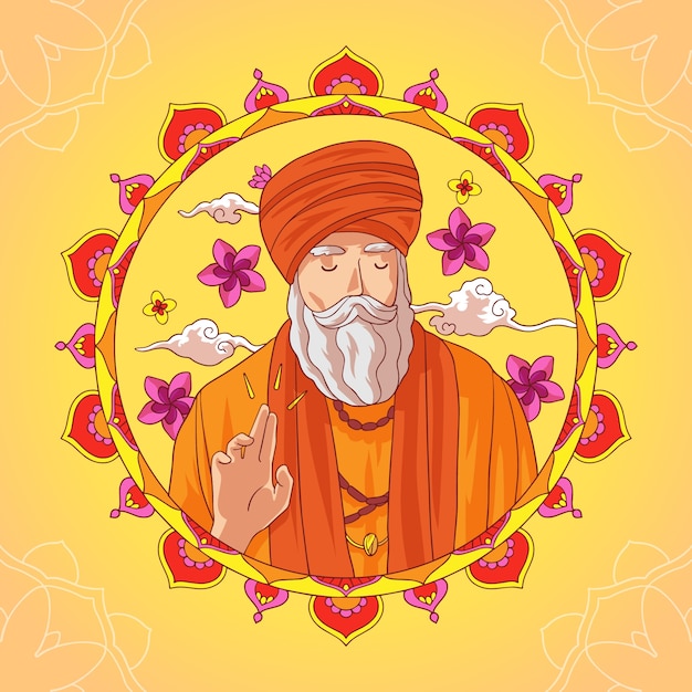 Vettore illustrazione disegnata a mano per guru purnima