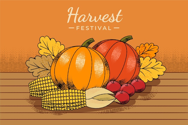 Vector hand drawn illustration for harvest festival celebration with vegetables