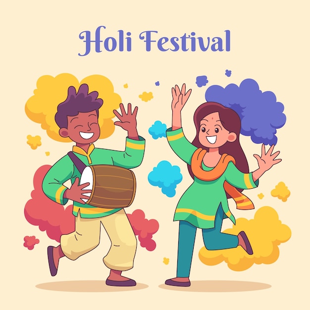 Hand drawn illustration for holi festival celebration