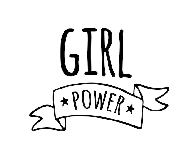 Ручная иллюстрация в простом стиле с фразой girl power