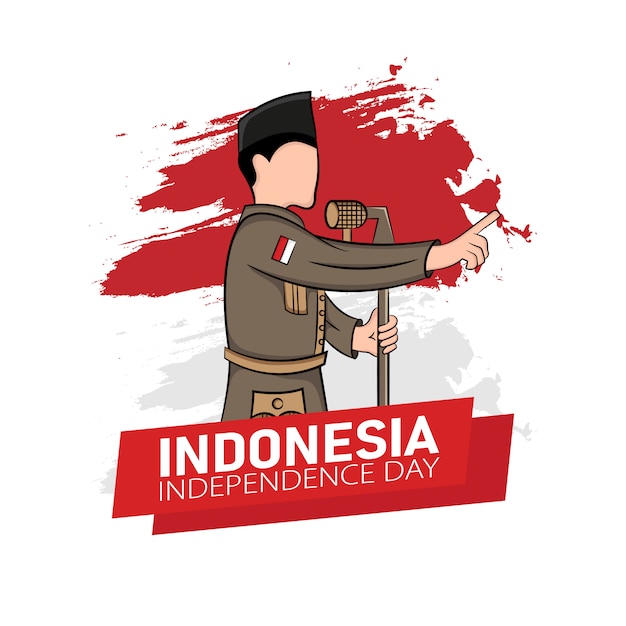 Illustrazione disegnata a mano del concetto di cartolina d'auguri di festa dell'indipendenza dell'indonesia.