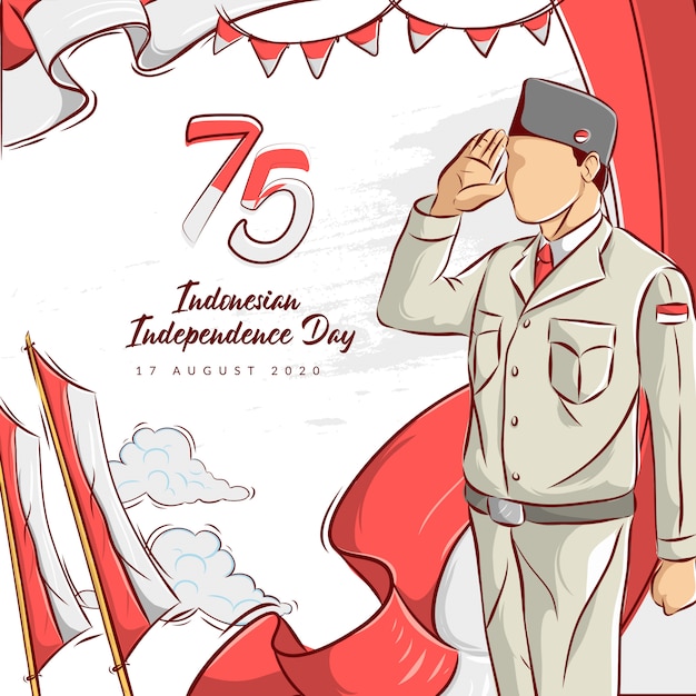 Hand drawn illustration of indonesian independence day